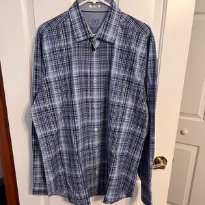 Bugatchi Navy and White Plaid Button Down Shirt
